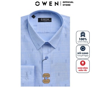 Áo Sơ Mi Nam Dài Tay Owen AS22919D Somi Công Sở Cao Cấp Màu Xanh Nhạt Dệt Họa Tiết Chất Sợi Tre Mềm Mát Dáng Slim Fit
