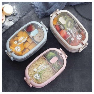 Bộ hộp cơm văn phòng 2 tầng 3 ngăn - chống tràn, tặng kèm bộ đũa thìa
