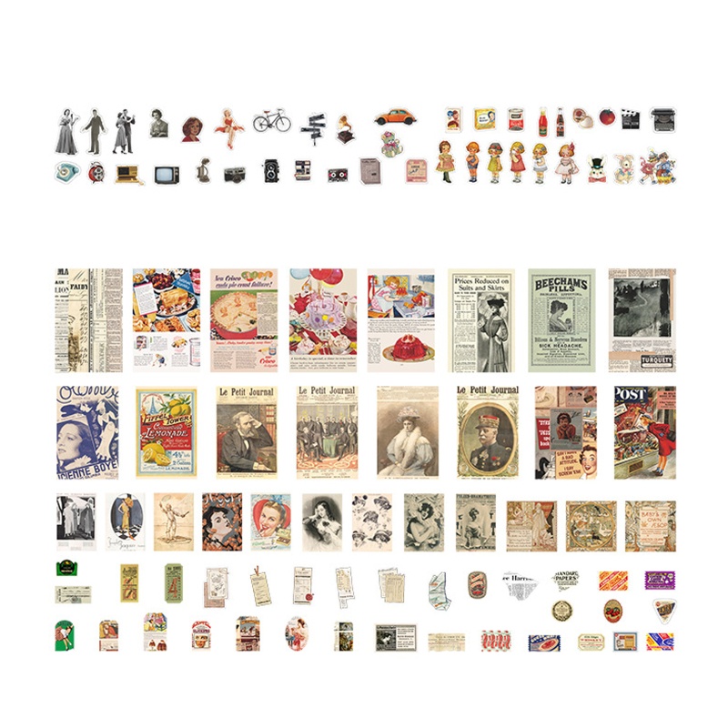 Set 200 miếng dán washi phong cách cổ điển dùng để trang trí thiệp/sổ tay