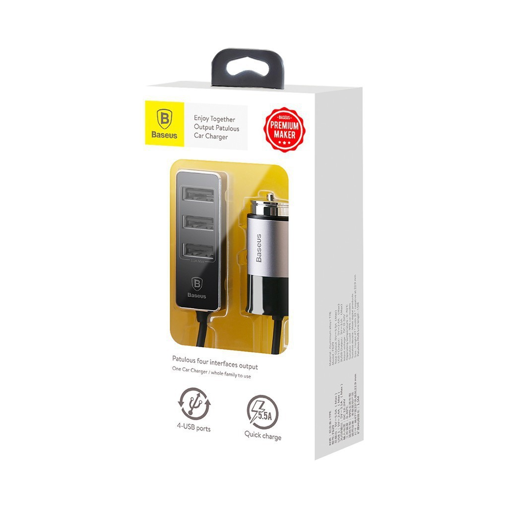 Tẩu sạc xe hơi Baseus Enjoy Together Car Charger sạc nhanh 5.5A chất liệu Nhôm + TPE trang bị 4 cổng Usb