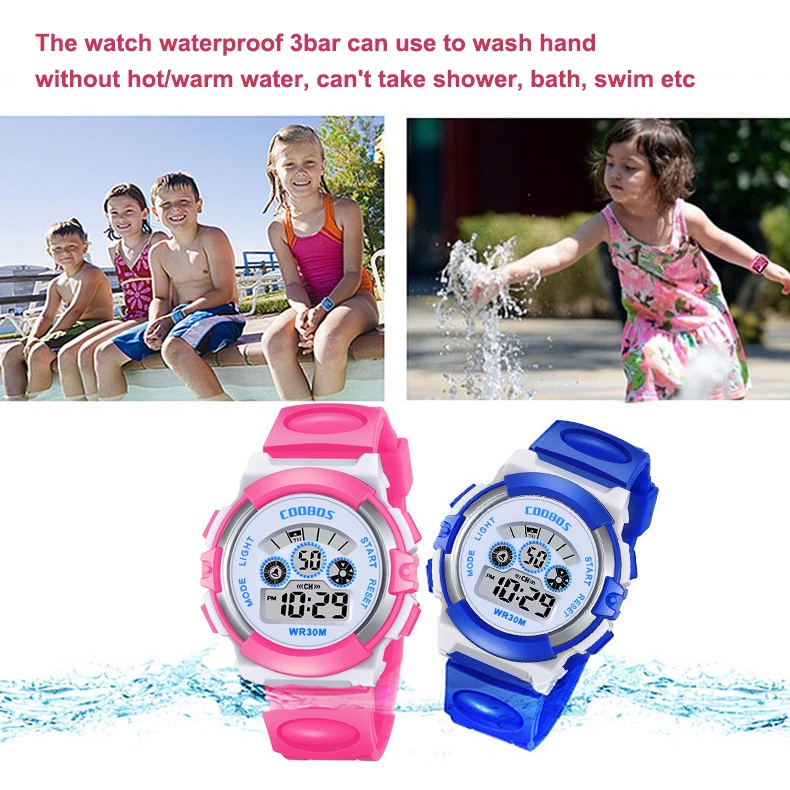 Đồng hồ điện tử thể thao chống nước có đèn LED cho bé gái