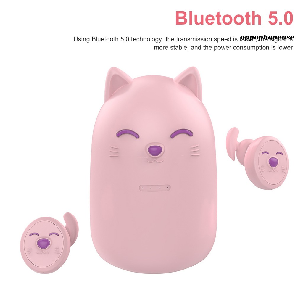 Bộ Tai Nghe Bluetooth Không Dây Hình Chú Mèo Dễ Thương Kèm Phụ Kiện