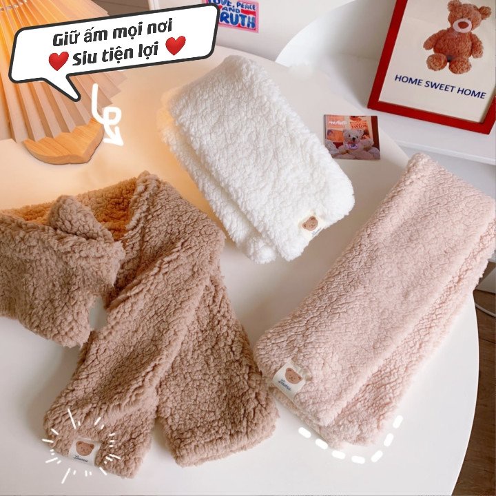 Khăn choàng cổ lông xù cute đệm bông dày siêu ấm thời trang Hàn Quốc dễ thương