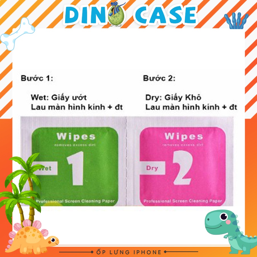 Combo giấy lau màn hình điện thoại, ipad, kính, Máy tính bảng, ống kính - Dino Case