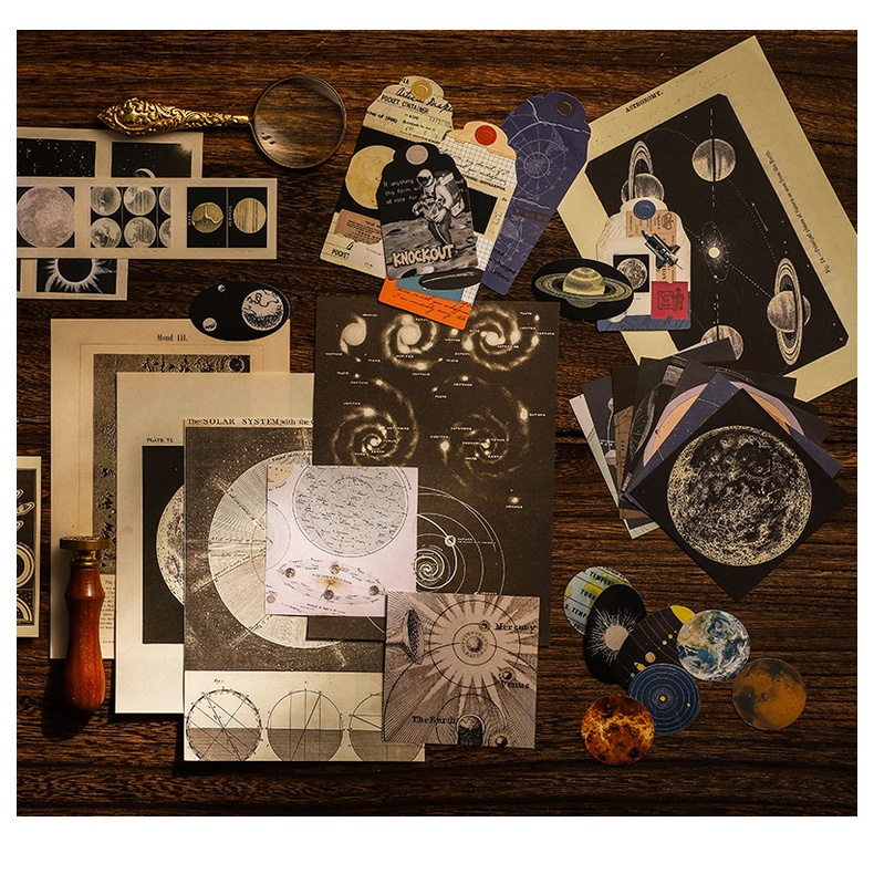 Set 50 chi tiết vintage trang trí sổ tay DIY, hình dán trang trí sổ vintage độc đáo