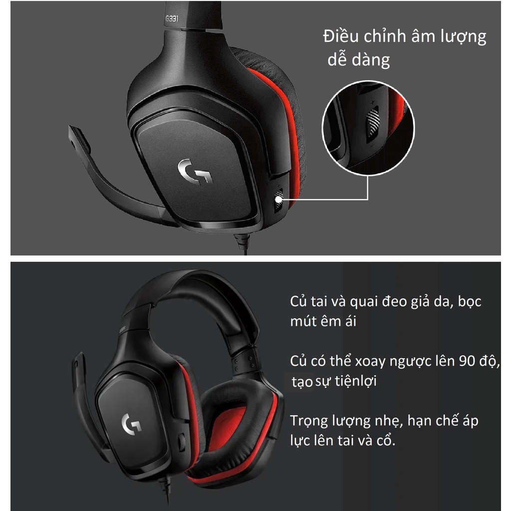 Tai nghe Gaming chụp tai 1 chân cắm 3.5mm Logitech G331