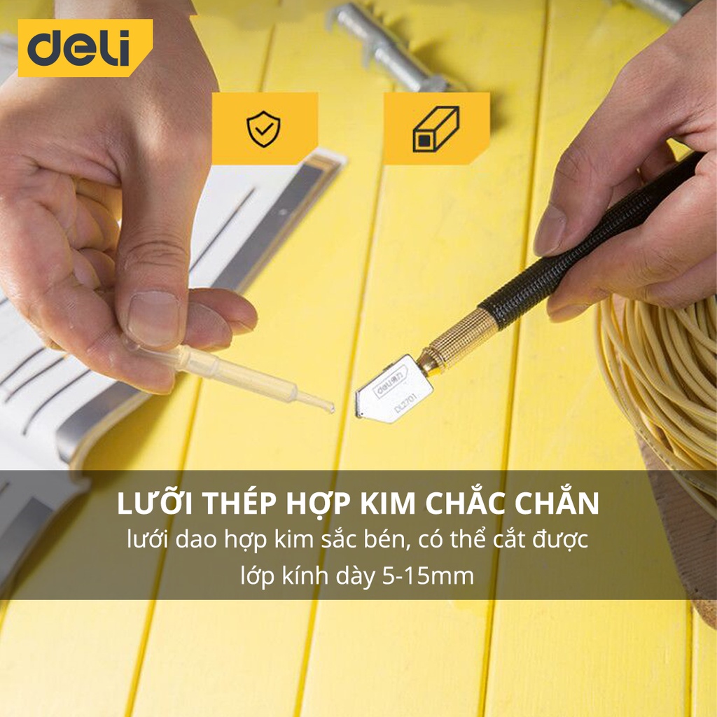 Dao Cắt Kính Thủy Tinh Deli 180mm Chất Lượng Cao - Lưỡi Dao Sắc Bén, Đường Cắt Gọn Đẹp, Thiết Kế Nhỏ Gọn - DL2701