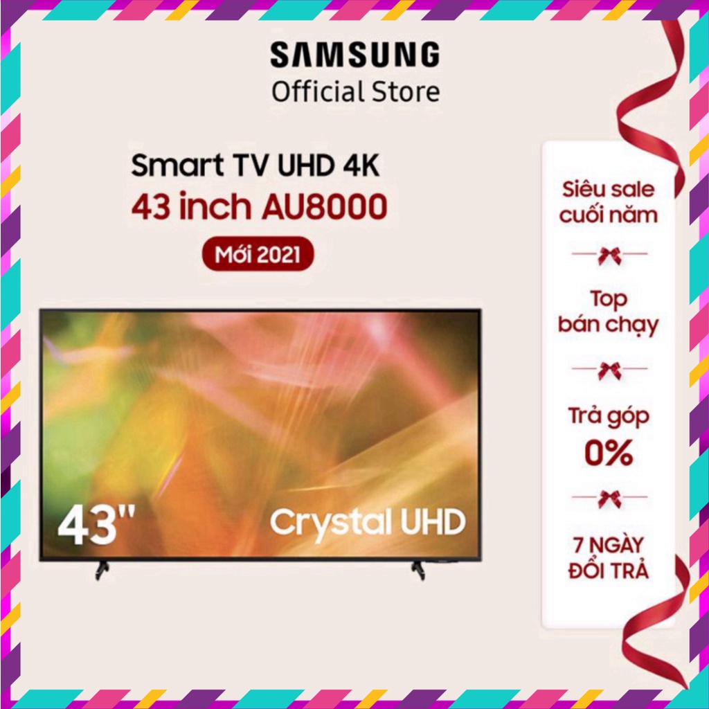 Smart Tivi Samsung Crystal UHD 4K 43 inch UA43AU8000KXXV - Miễn Phí Lắp Đặt (sale bùng nổ)