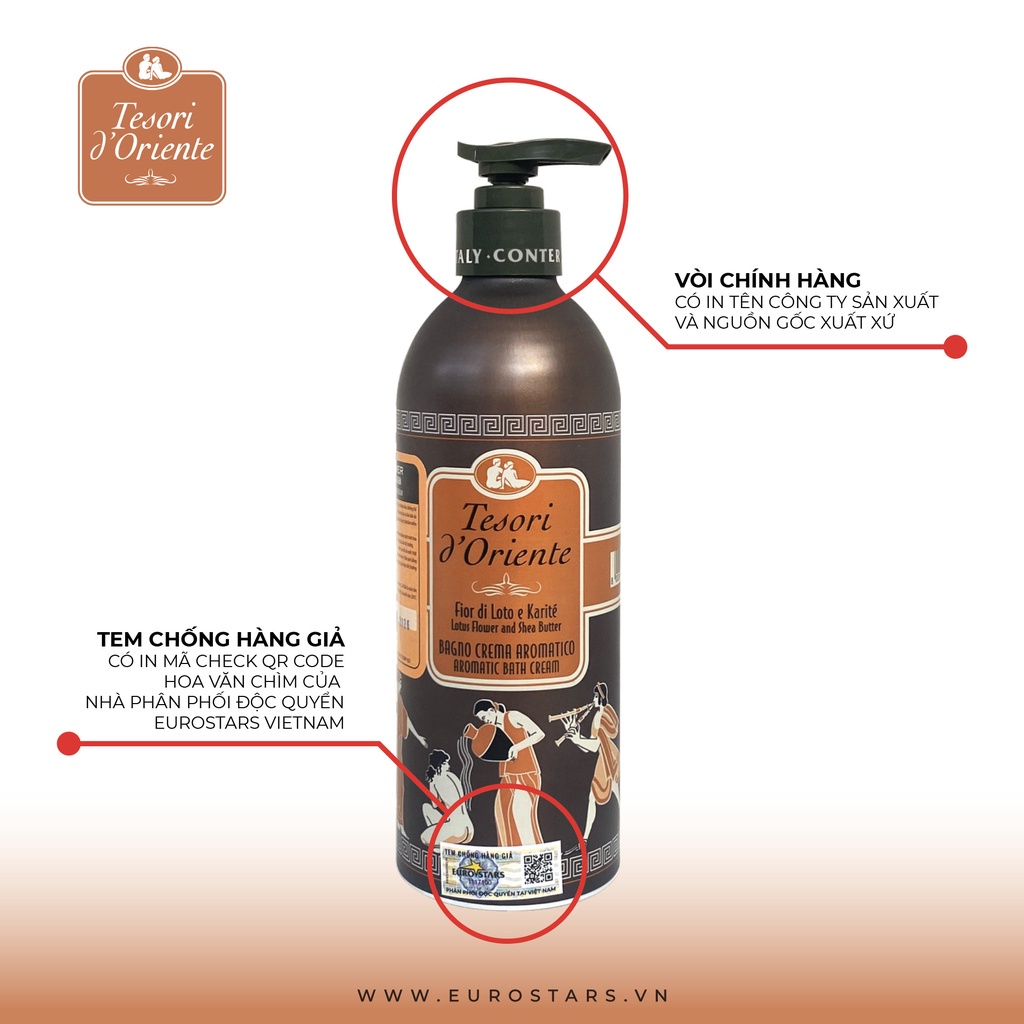 [Hàng Ý]  Sữa tắm nước hoa Ý Tesori d'Oriente chính hãng 500ml có tem phụ tiếng việt