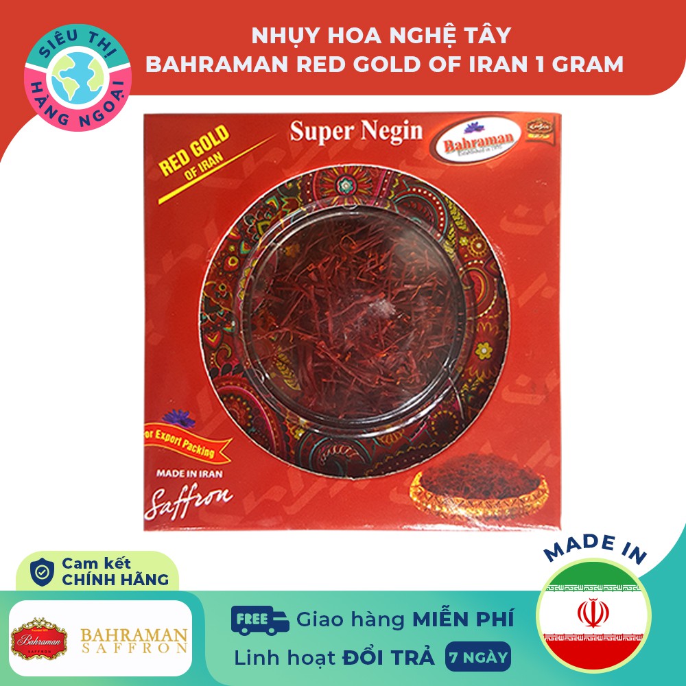 [CHÍNH HÃNG]Nhụy hoa nghệ tây Saffron Bahraman Super Negin Red Gold[dưỡng da, chống khô da; tăng cường trí nhớ]Hàng IRAN