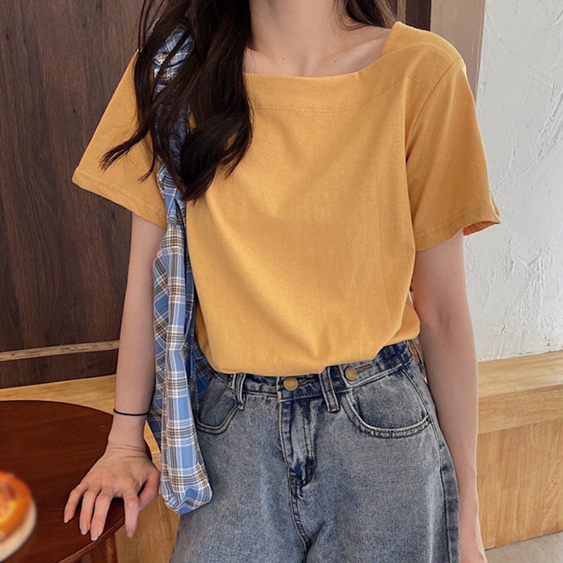 Áo thun nữ ngắn tay cổ vuông thời trang Hàn Quốc