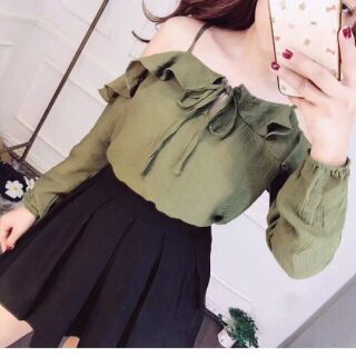 Áo Trễ Vai Thắt Nơ Nữ Tính