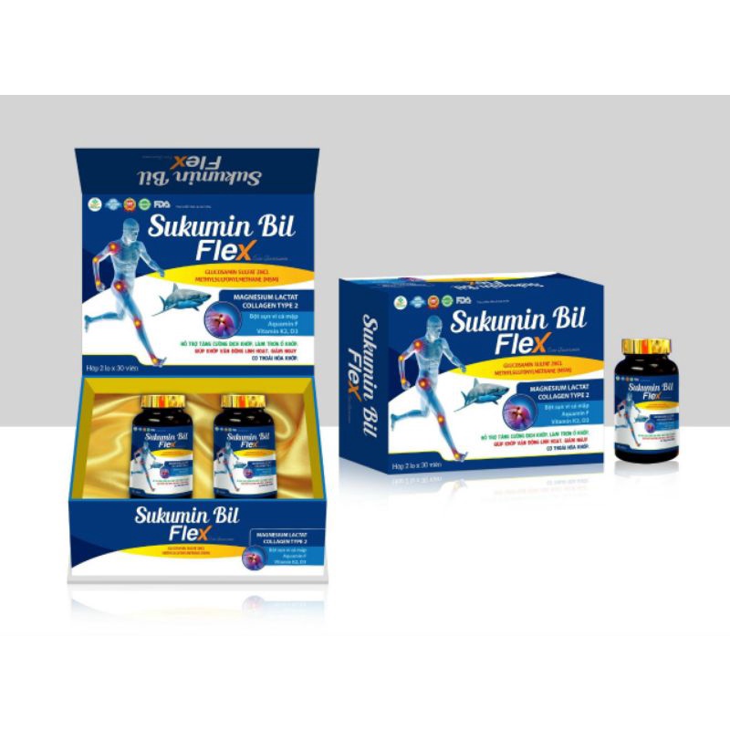 《Hộp 2 lọ x30v》Sukumin bil flex Đông trùng hạ thảo Sụn cá mập canxi nano MK7