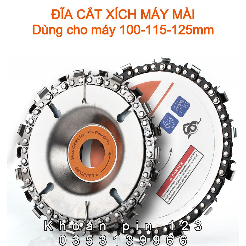 Đĩa cưa xích, lưỡi cưa xích cắt gỗ, phay phá gỗ đa năng gắn máy mài 4 inch, 5 inch