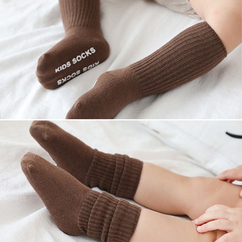 Vớ Cotton Dài Mềm Mại Chống Trượt Màu Trơn Dành Cho Bé Sơ Sinh