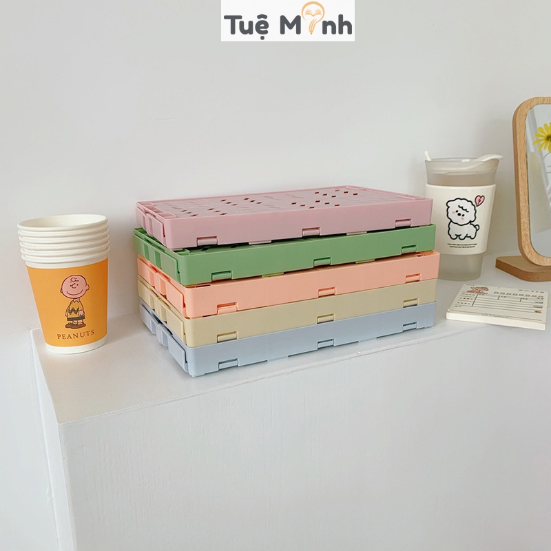 Kệ giỏ nhựa mini đựng đồ dùng lắp ráp K37 VPP Tuệ Minh, rổ nhựa chưa đồ màu Pastel