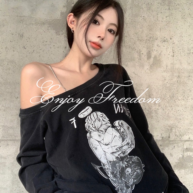 Enjoy Freedom Áo Thun Tay Dài Hở Vai Thời Trang Thu Đông 2022 Dành Cho Nữ