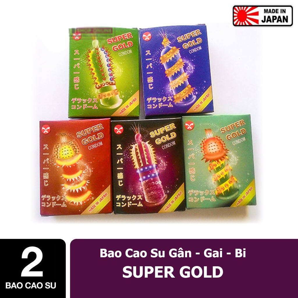 Bao Cao Su Gân Gai, Bcs Gai Bi Super Gold, hộp 2 cái (Hàng NHẬT). Bcs Gai Mới - Độc - Lạ Rất Ưa Chuộng, Dùng Bao Phê. 👌