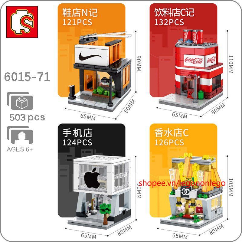 Bộ xếp hình lắp ráp mô hình cửa hàng nhãn hiệu nổi tiếng lego Streetview các mẫu SEMBO A