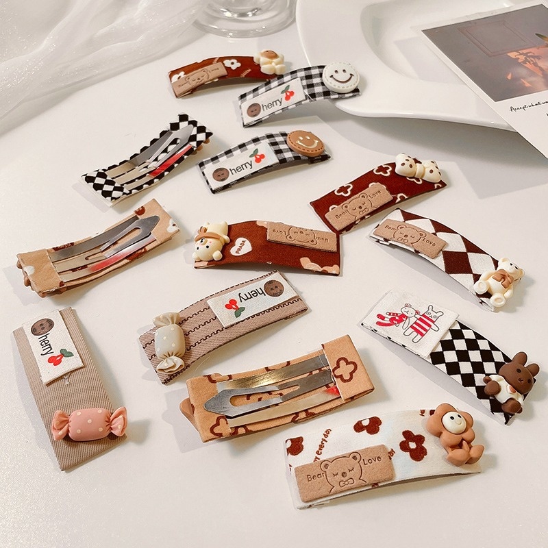 Kẹp tóc vải hình vuông họa tiết hoạt hình phong cách Nhật bản