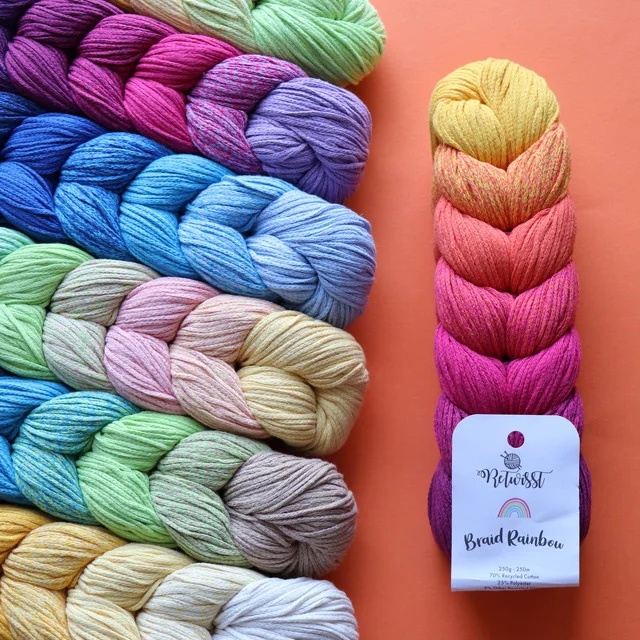 [Mã LIFEXANH03 giảm 10% đơn 500K] Cuộn len sợi dệt cotton tái chế Retwisst Recycled Braid Rainbow 250gr