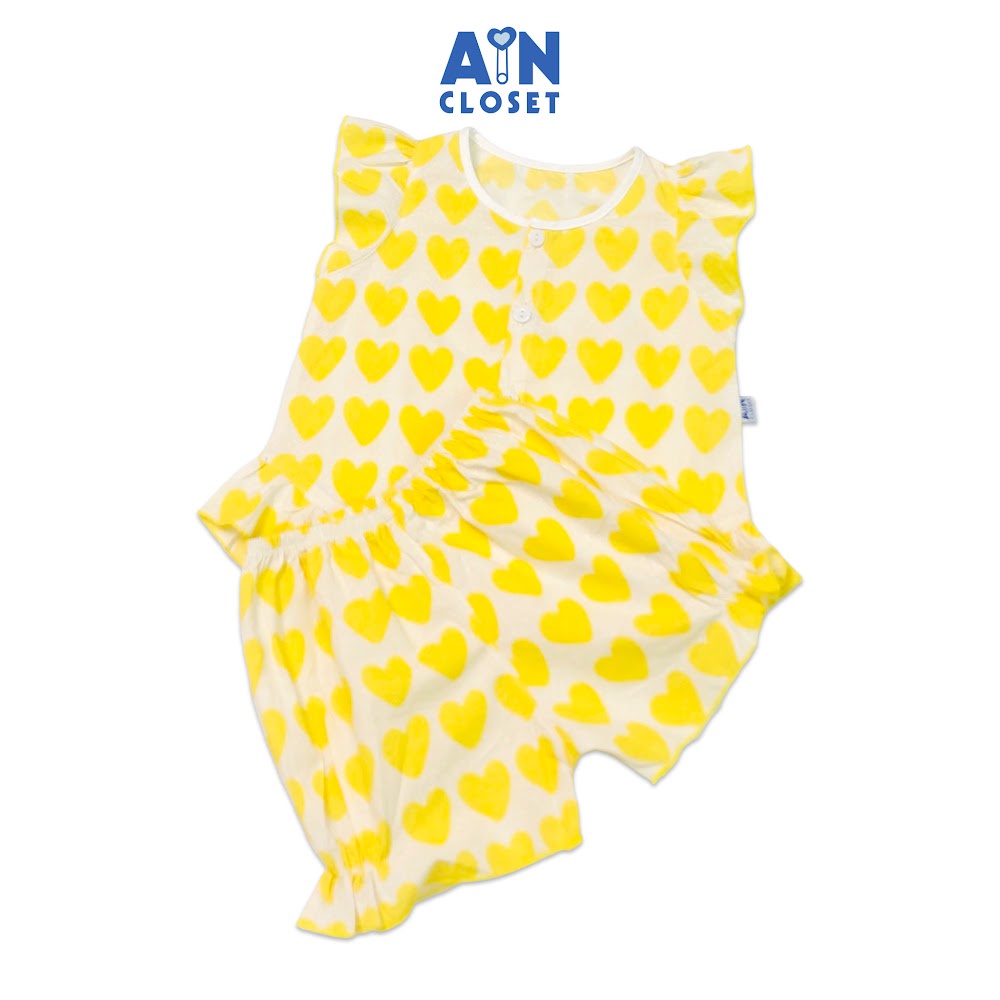 Bộ quần áo ngắn bé gái họa tiết Tim hạt vàng cotton - AICDBG9HXZMZ - AIN Closet