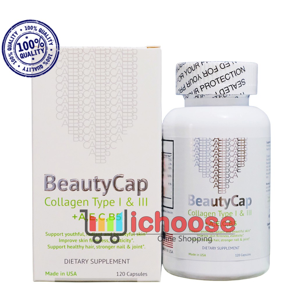 Viên uống đẹp da Collagen BeautyCap Mỹ bổ sung Vitamin A,E,C,B5 và Collagen Type 1&3