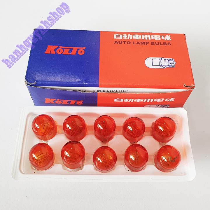 Hộp 10 bóng đèn xi nhan ô tô T20 1 tóc chân cắm 12v 21w màu vàng cam