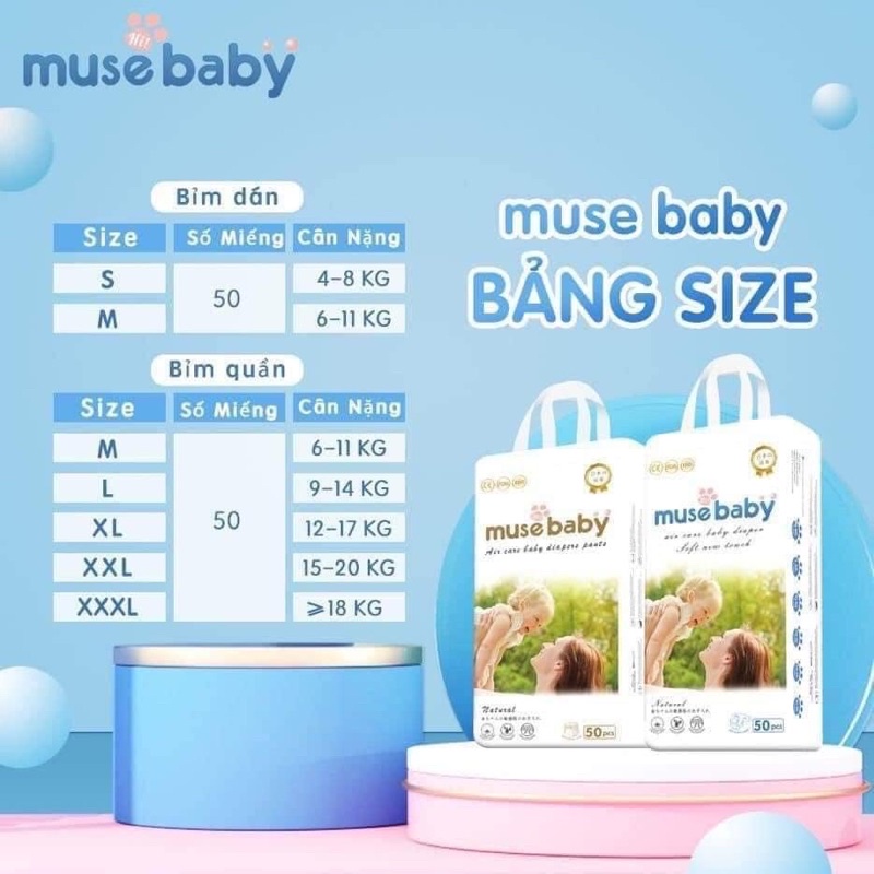 Tã Bỉm Muse BaBy / Musebaby M50/L50/XL50/XXL50/XXXL50