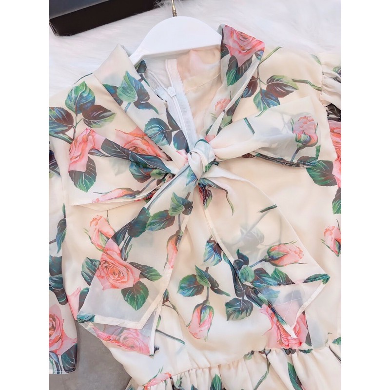 Váy hoa cổ nơ tay xoè | BigBuy360 - bigbuy360.vn