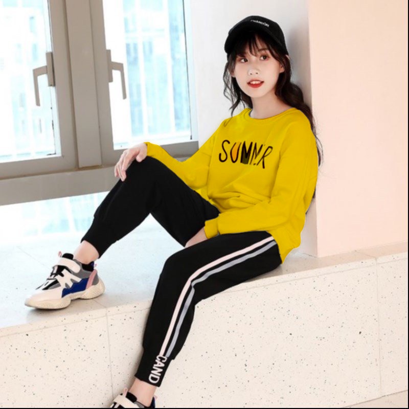 Bộ thu đông bé gái 18-45kg, quần áo thu đông bé gái 5-14 tuổi SUMMER vải da cá dày dặn, hàng may kĩ.SM39