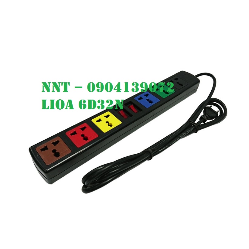 Ổ CẮM LIOA 6 LỖ 3 CHÂU 6D32N DÂY DÀI 3M