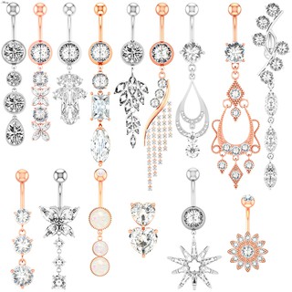 Alisouy 1 Hoa Trái Tim Rối Bụng Rốn Xuyên Nút Nhẫn 14G Thép Không Gỉ CZ Pha Lê Opal Ombligo Người Phụ Nữ Trang Sức Cơ Thể