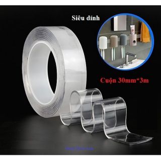 Băng keo trắng trong 2 mặt siêu dính (cuộn 3cm× 3m)