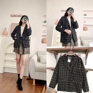 Blazer dạ hoạ tiết 2 lớp