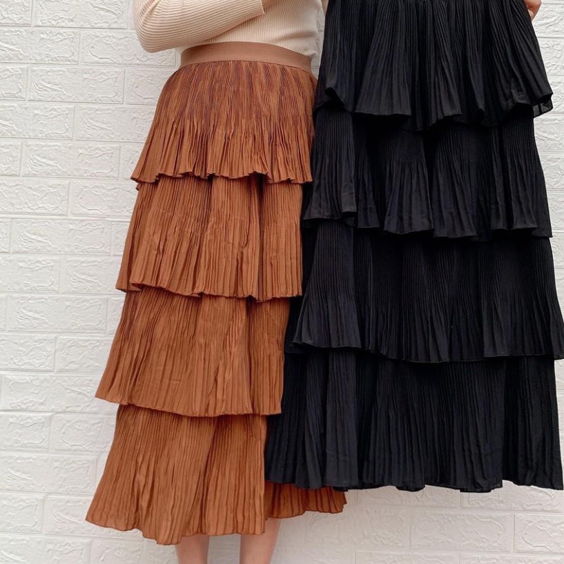 Chân váy voan tầng thời trang nữ 4 tầng nhún cao cấp chất siêu mát, co dãn, mầu đen trắng