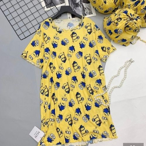 Váy thiết kế DO họa tiết hoạt hình nữ dáng suông MQ CLOTHING đầm ngắn tay phối cổ cách điệu | BigBuy360 - bigbuy360.vn