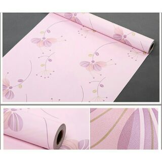 12m giấy dán tường hoa 4 cánh màu hồng tím