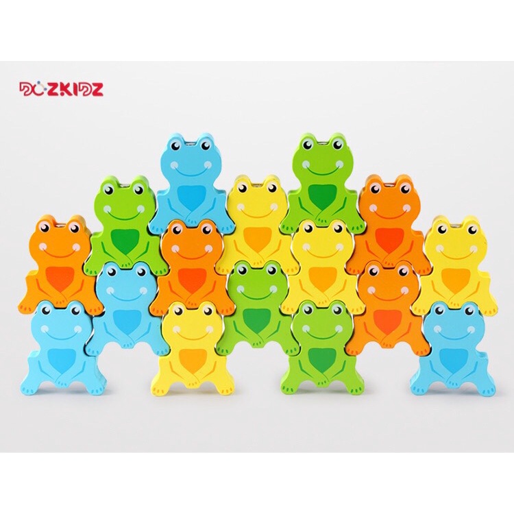 Đồ chơi gỗ tư duy vận động tinh - Câu và xếp 16 ếch thăng bằng - DOZKIDZ