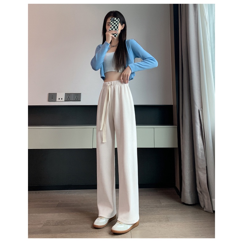 Quần ống rộng Lưng Cao Màu Đen Phong Cách retro Mỹ Thời Trang Cho Nữ