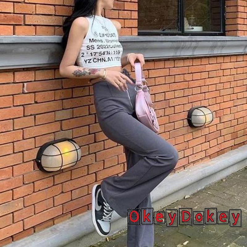 Áo Croptop Ôm Dáng Không Tay Cổ Tròn In Họa Tiết Chữ Thời Trang Mùa Hè Cho Nữ