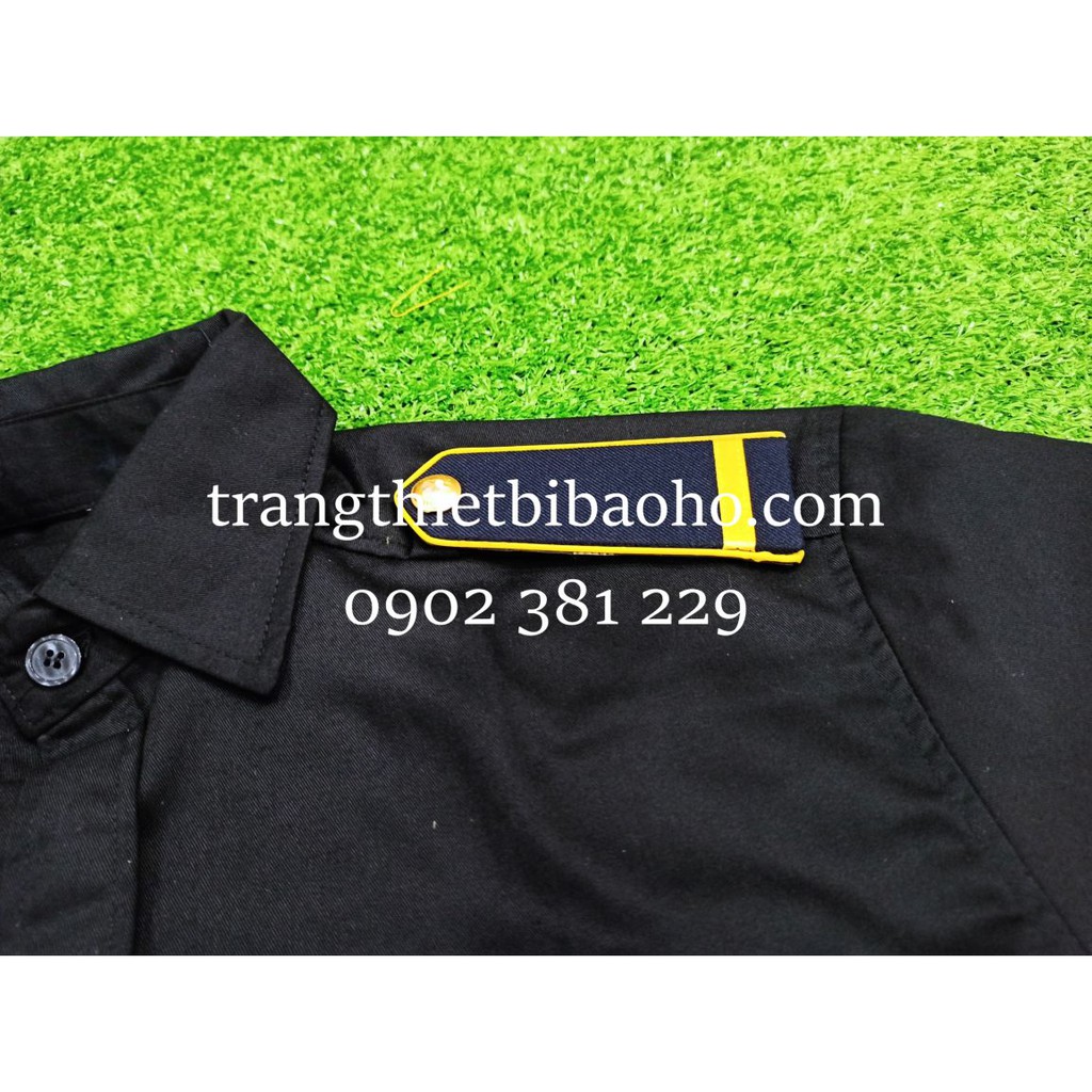 Áo bảo vệ, áo vệ sĩ màu đen kèm cầu vai xanh đen, viền vàng, nút vàng - (có bigsize)