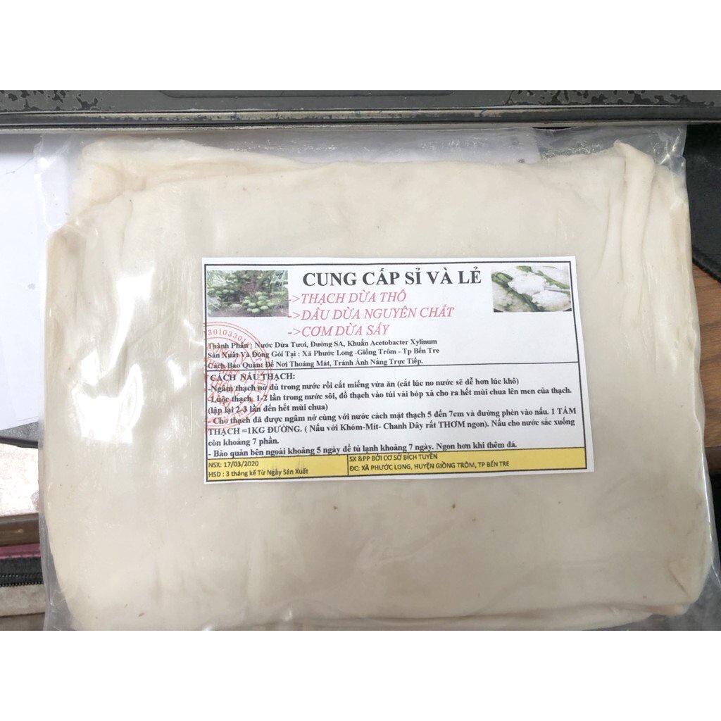 Thạch dừa thô nguyên tấm to size xuất khẩu 1 kg (4 tấm to), nấu chè dừa dầm, trà sữa, thả bóng mực