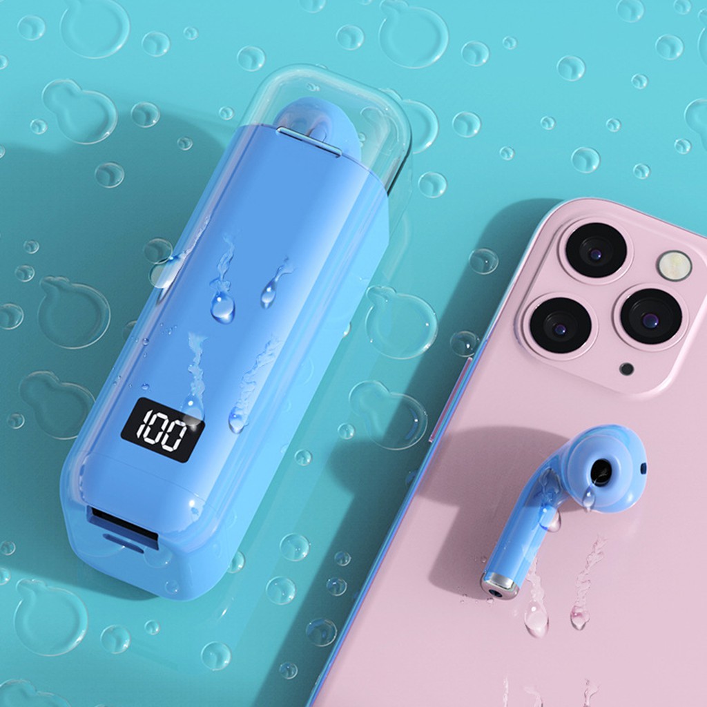 Tai Nghe Nhét Tai Bluetooth Không Dây Màu Trơn Kèm Hộp Sạc Tiện Dụng Ốp