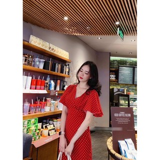 Đầm Chấm Bi Đỏ Cột Eo (Kèm Hình Chụp Thật)