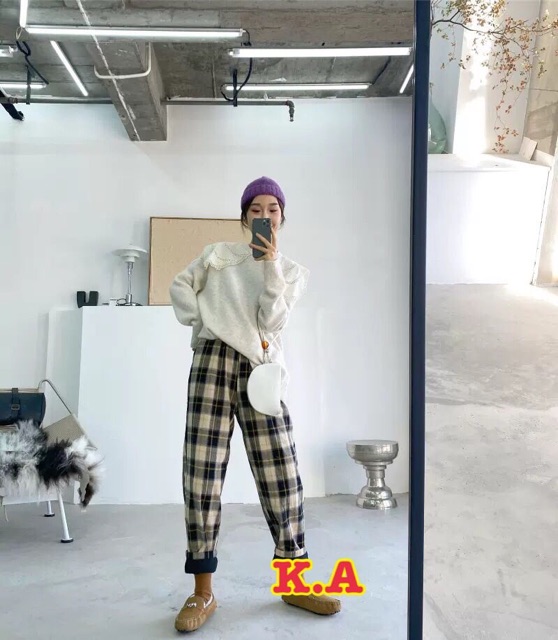 Quần ống rộng kẻ nhiều màu K&A
