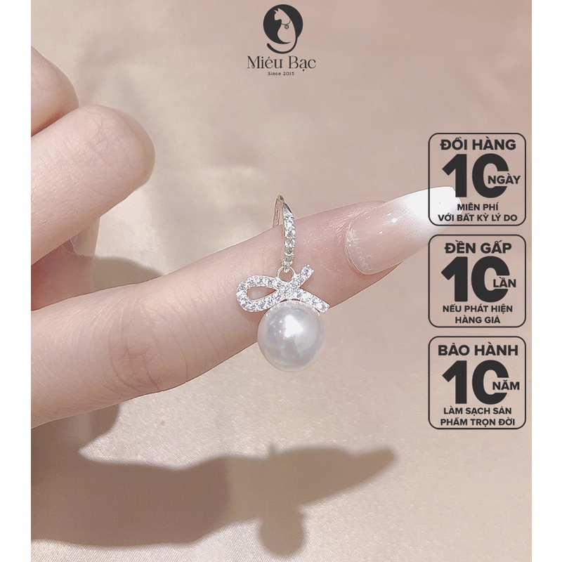 Bông tai bạc nữ Nơ Đá Hạt Châu chất liệu bạc s925 thời trang phụ kiện bông tai Miêu Bạc B400500