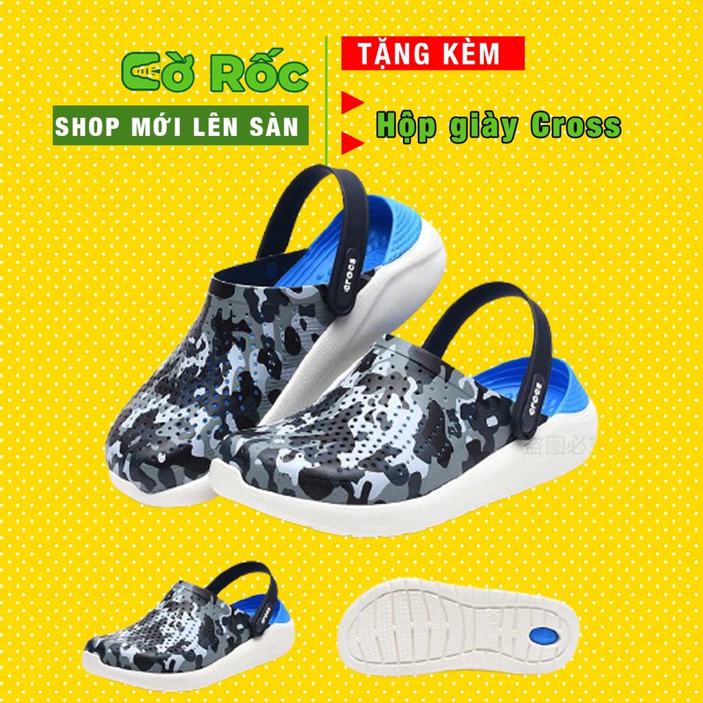 dép cross quai ngang họa tiết ràn ri lót xanh dương SHINCR666Z tặng thêm 12 sticker cros cao cấp