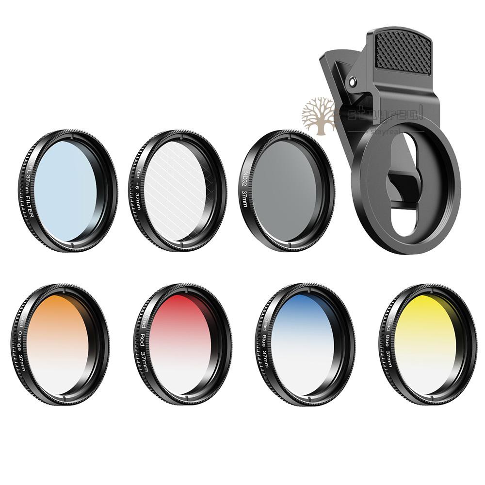 APEXEL APL-37UV-7G Professional 7in1 Phone Graduated Lens Filter Kit 37mm Grad Red Blue Yellow Orange Filters+CPL ND Star Filters Compatible with    Most Smartphones and Camera Lenses with 37mm Thread