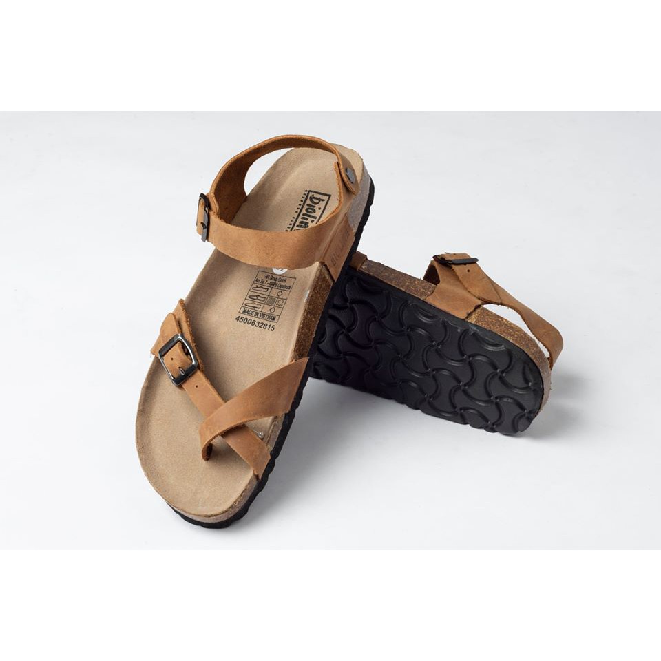 Dép da bò xỏ ngón, quai chéo Unisex (Đế trấu) - D06 birkenbiolion